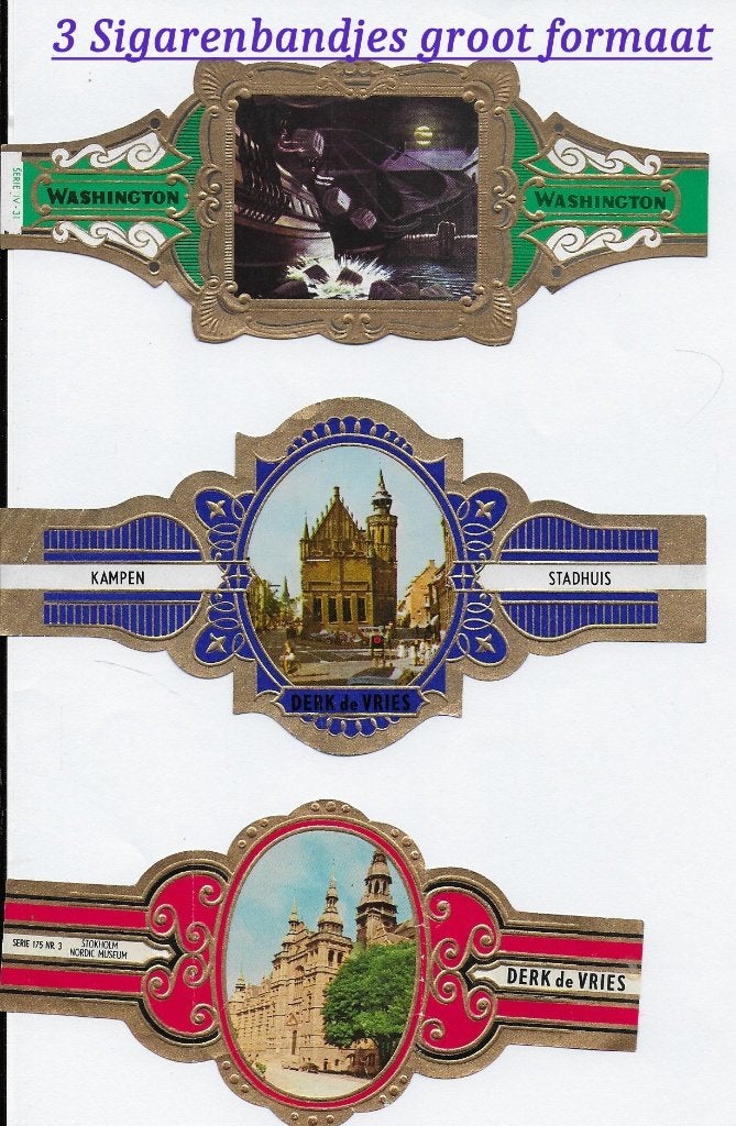 3 Sigarenbandjes groot formaat, Verzamelen, Rookartikelen, Aanstekers en Luciferdoosjes, Ophalen of Verzenden, Zo goed als nieuw