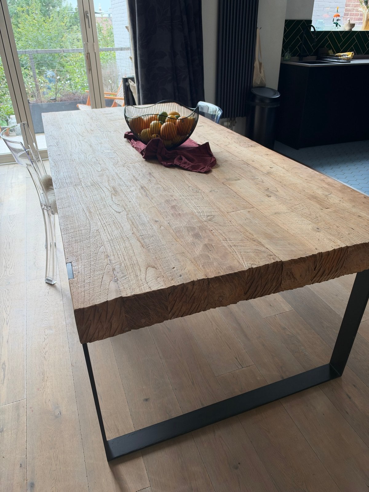Robuuste eettafel van massief 225x100, Ophalen, 50 tot 100 cm, Zo goed als nieuw, 150 tot 200 cm