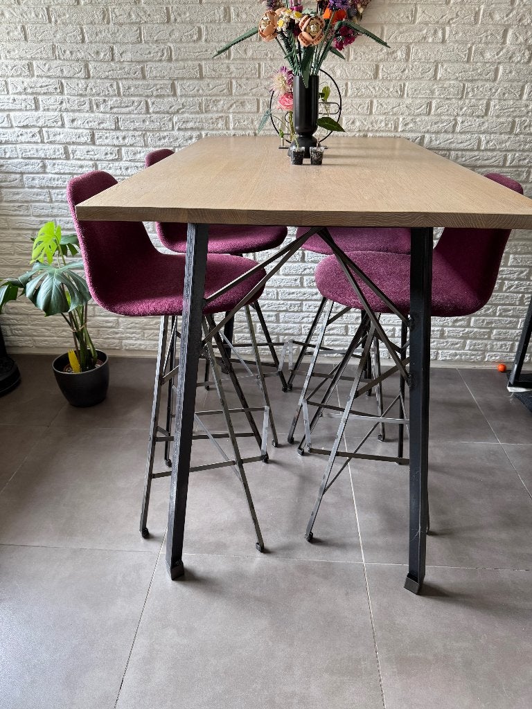 Eethoek - bartafel met 4 barstoelen, Huis en Inrichting, Ophalen, 100 tot 150 cm, Eikenhout, 50 tot 100 cm