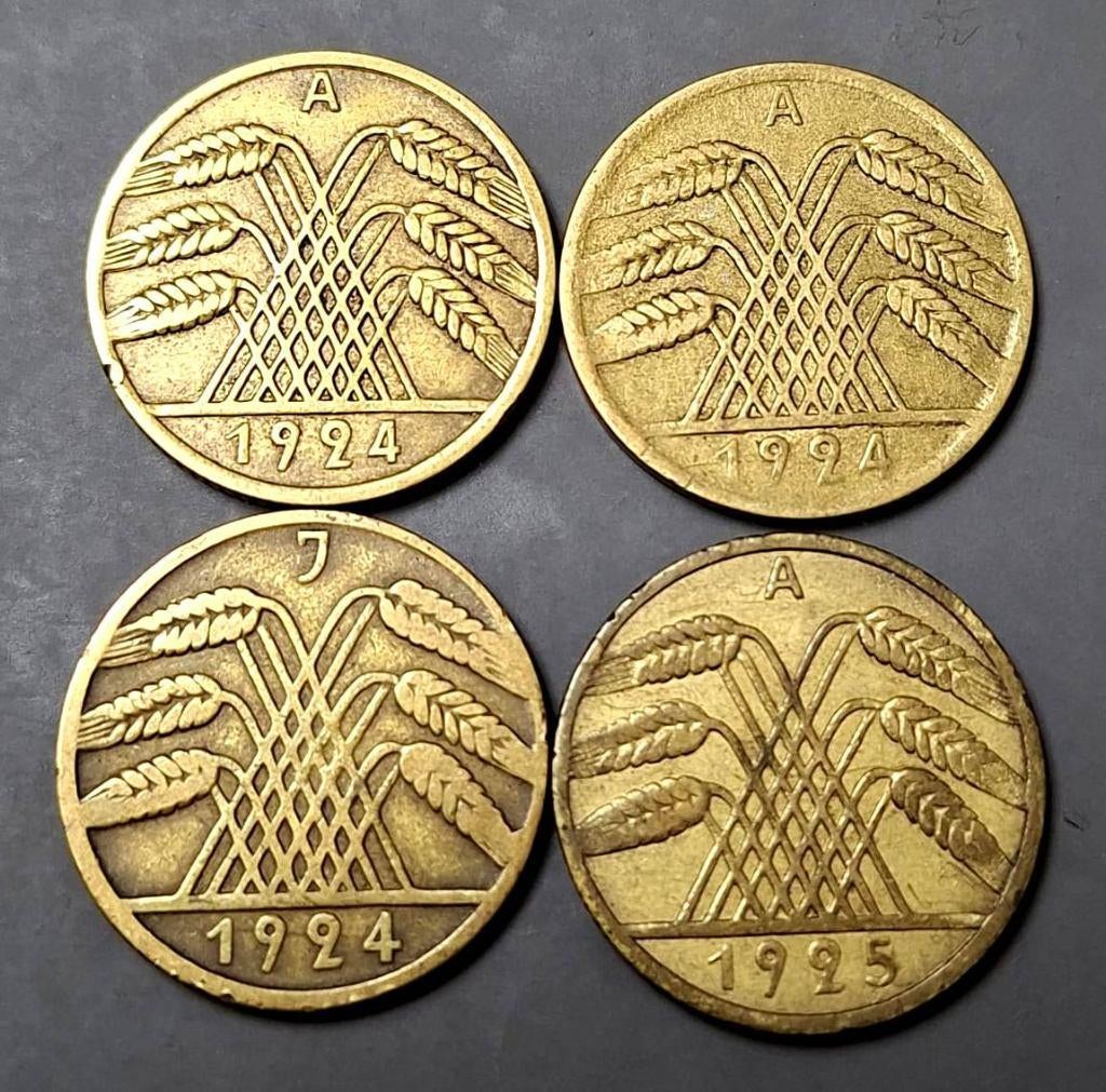 Duitsland Weimar Republiek 4 x 10 Pfennig 1924-1925, Postzegels en Munten, Ophalen of Verzenden, Duitsland, Setje