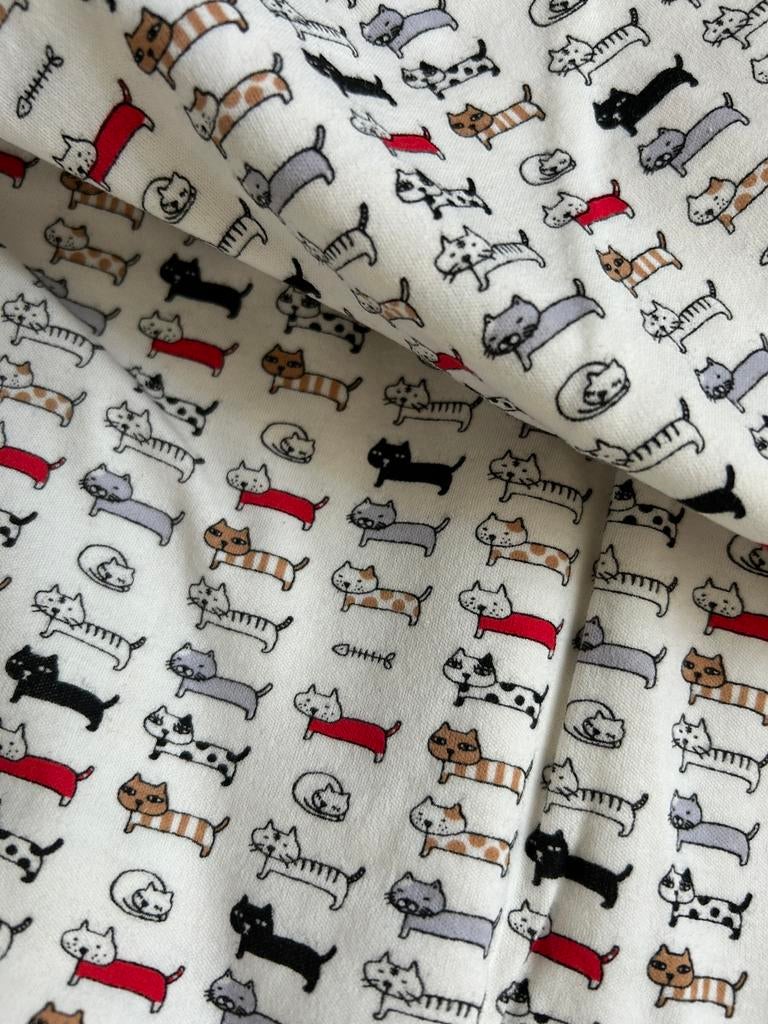 Japanse katoen stretch met katten, Overige kleuren, Nieuw, Ophalen of Verzenden, 30 tot 120 cm