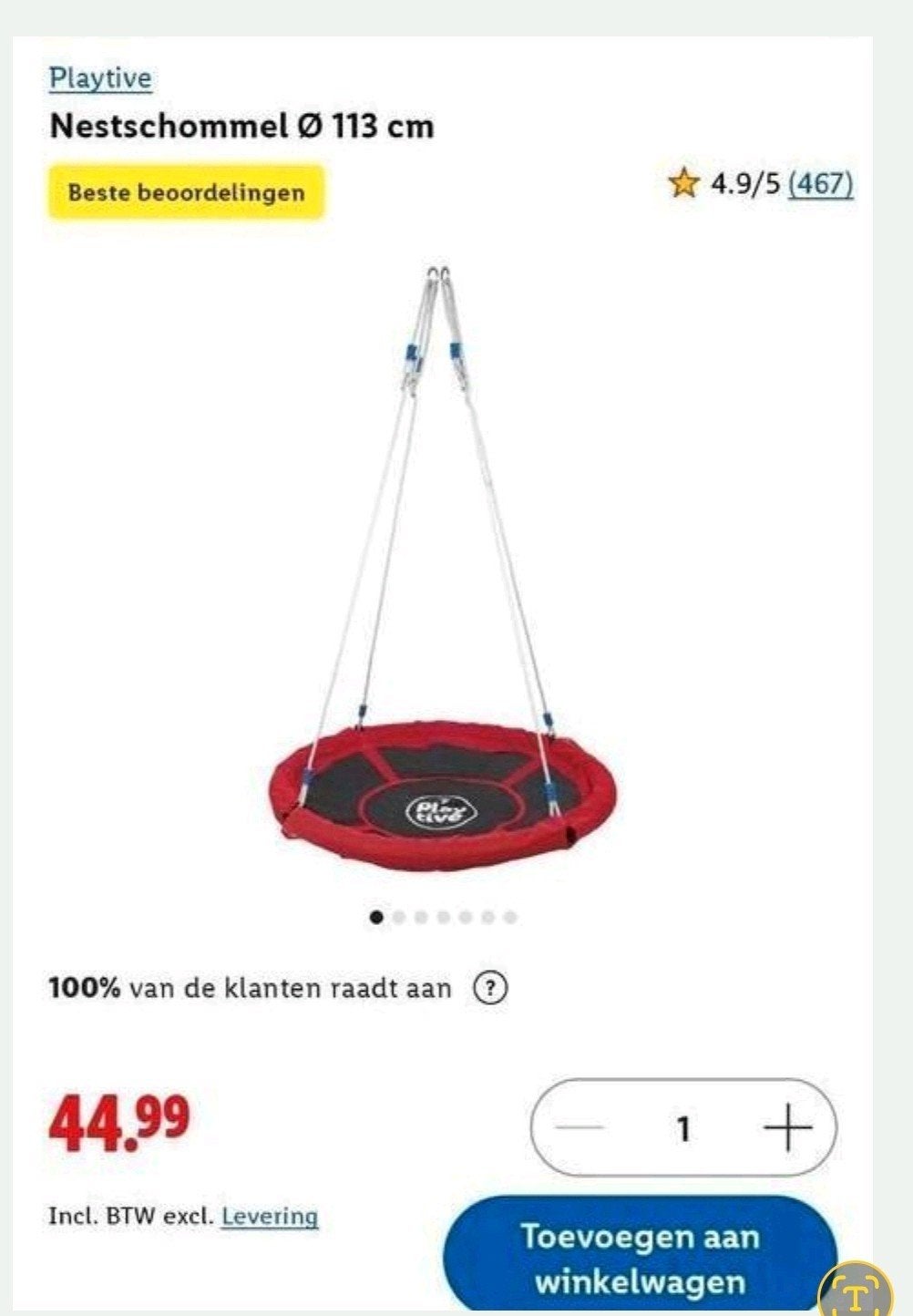 Lidl playtive Nestschommel Ø 113 cm. Nieuw in doos, Kinderen en Baby's, Ophalen, Nieuw