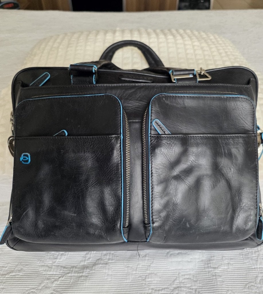 Piquadro laptop bag / tas 15” Blue square - Black (12), Gebruikt, 15 inch, Verzenden, Aktetas