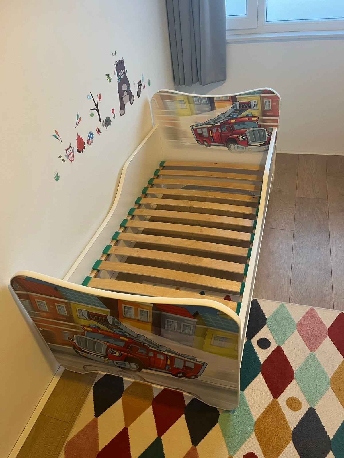 Kinderbed brandweer 70x140 cm met lattenbodem, Ophalen, Gebruikt, 70 tot 85 cm, 140 tot 160 cm