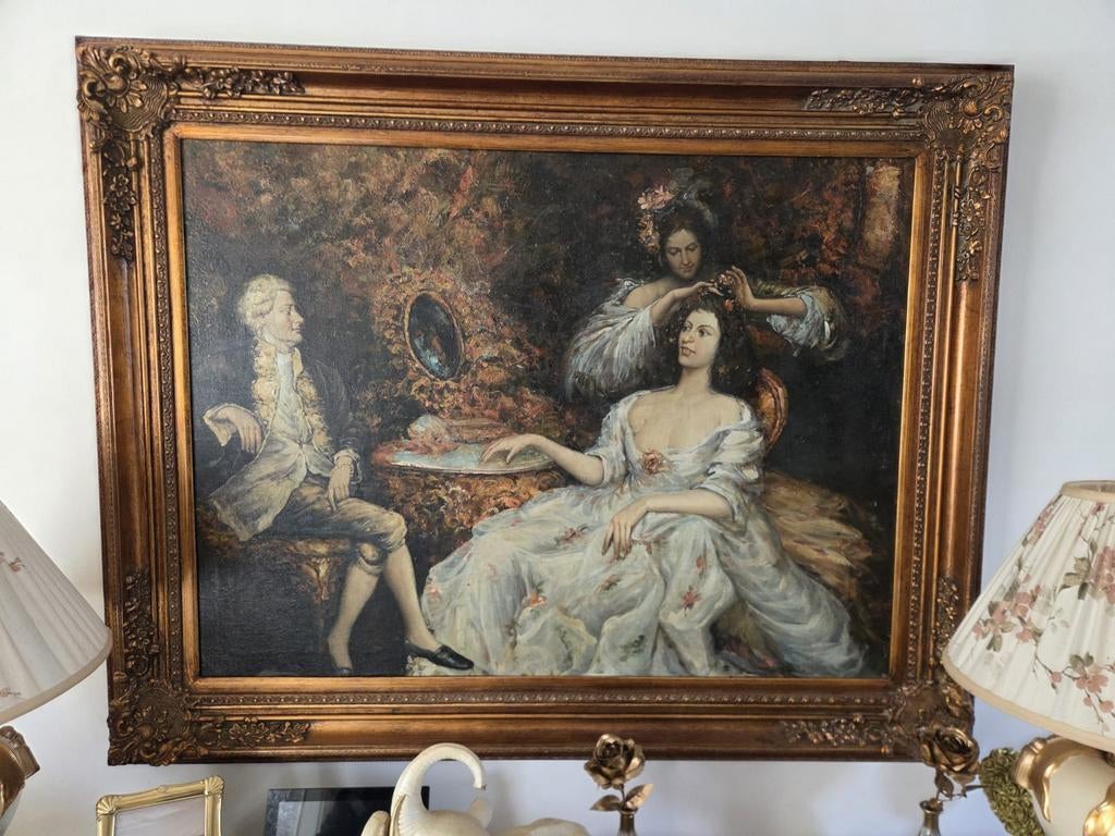 Groot klassiek schilderij in zware lijst - Ophalen IJmuiden, Antiek en Kunst, Kunst | Schilderijen | Klassiek, Ophalen