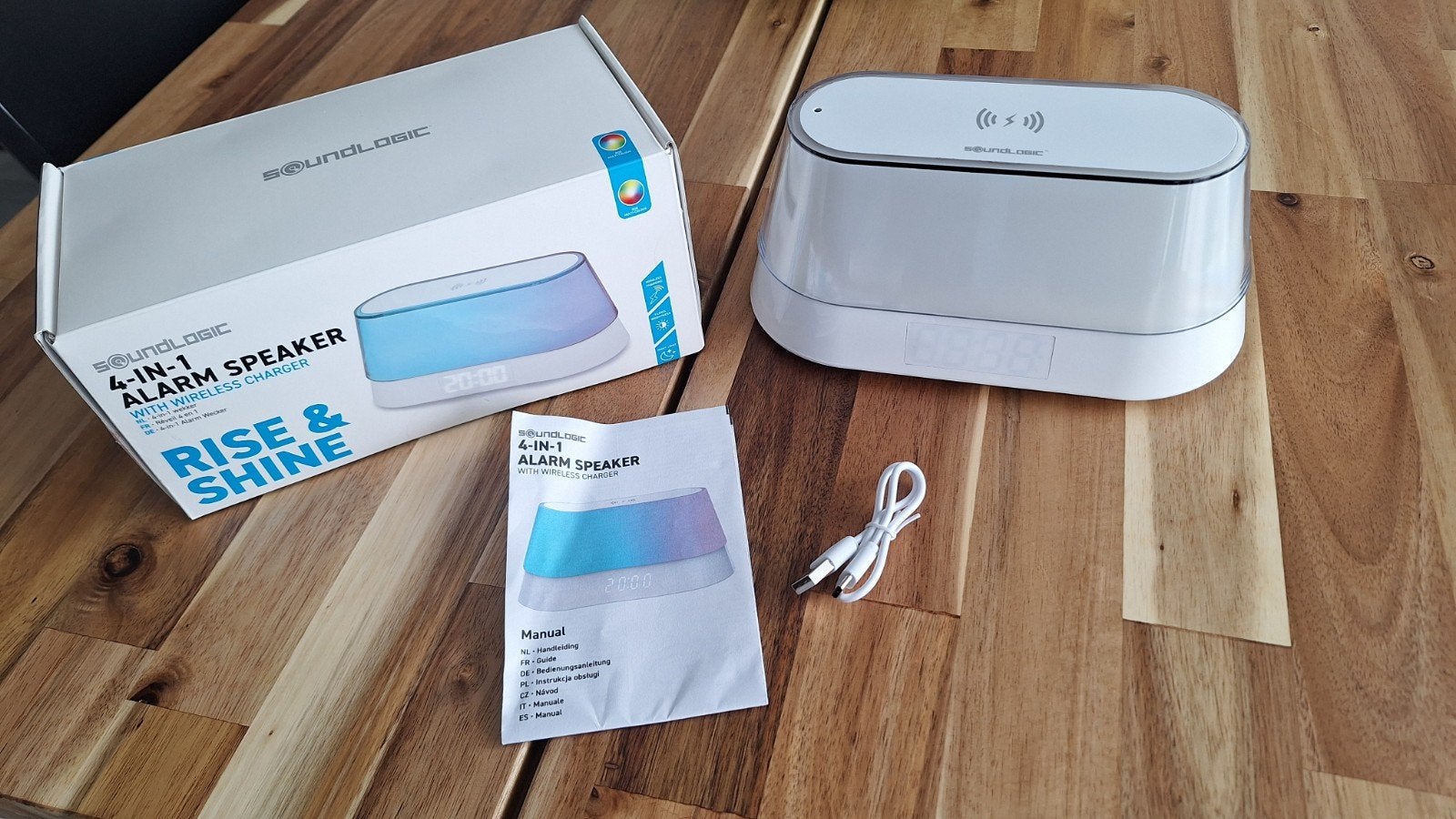 rise & shine wekker met draadloze oplader, Ophalen of Verzenden, Nieuw, Digitaal