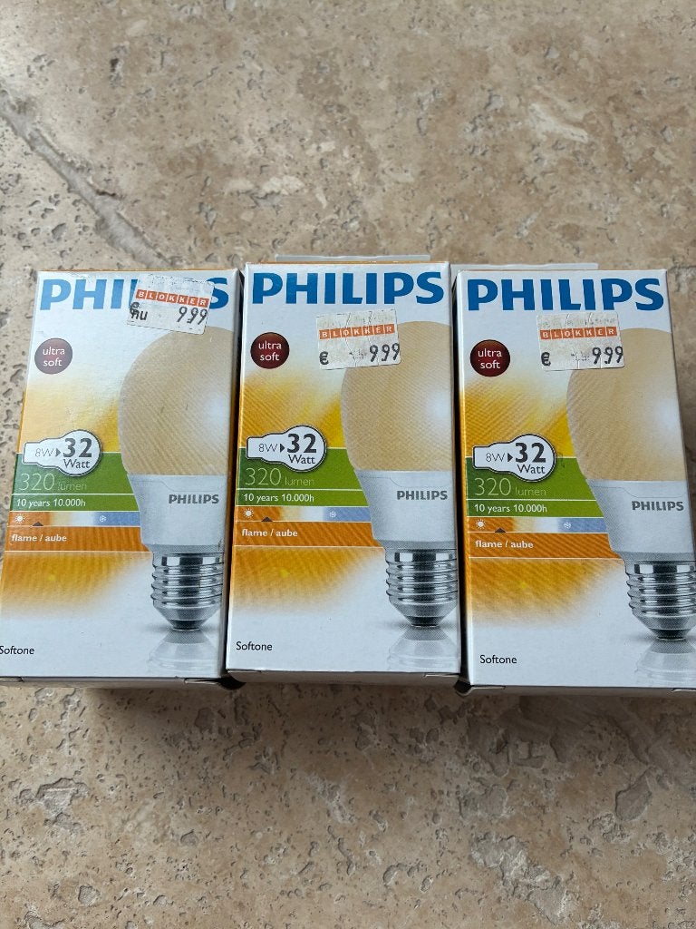 3  Philips Softone Ultra Soft 8W – 320 lumen – warm licht, Ophalen, Nieuw