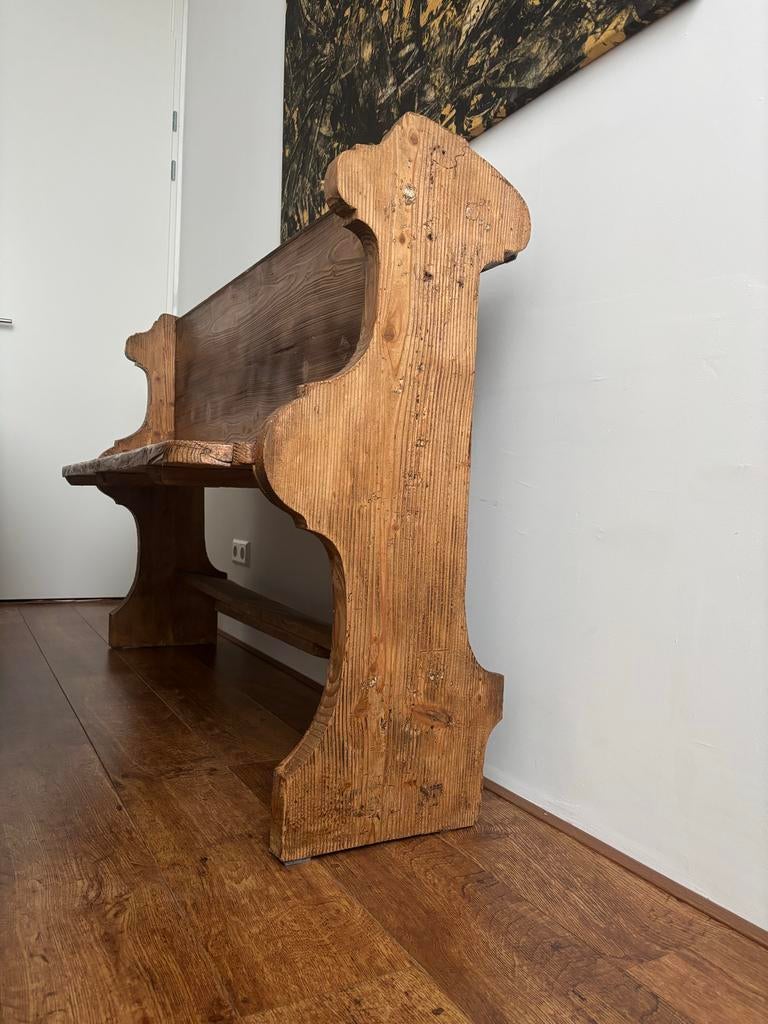Rustieke houten kerkbank - massief grenen, Ophalen