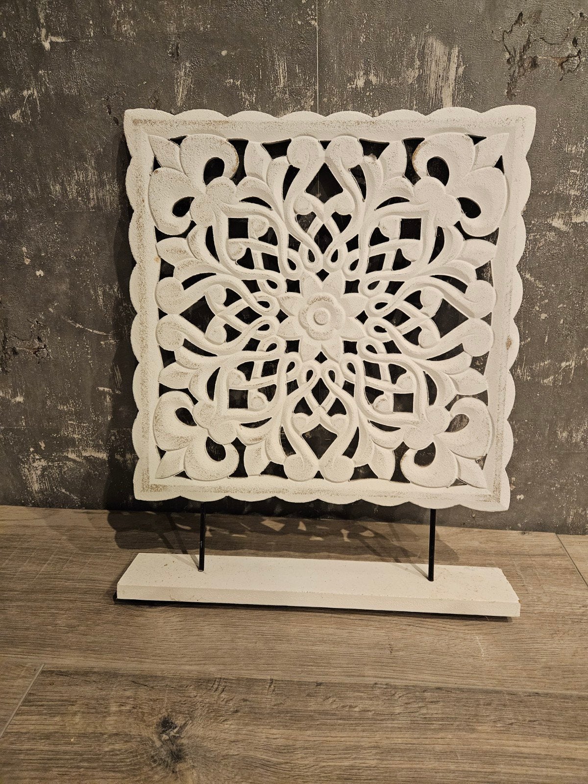 2x Decoratief Houten Paneel op Voet - Wit, 46x36 cm, Huis en Inrichting, Ophalen, Hout, Brocante, Zo goed als nieuw