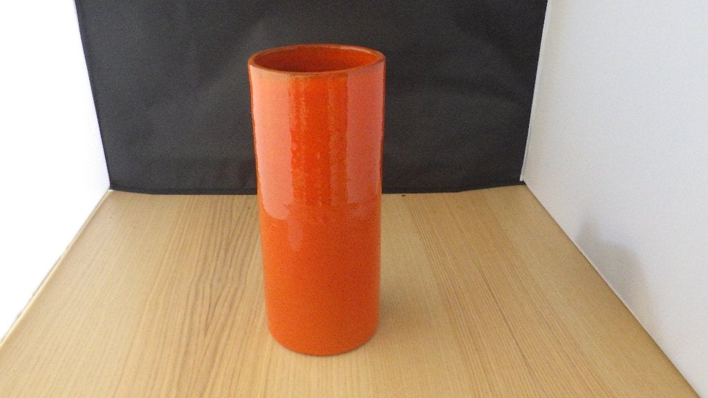 mooie oranje retro rechte vaas, Huis en Inrichting, Woonaccessoires | Vazen, Ophalen of Verzenden, Gebruikt, Oranje, Steen/keramiek