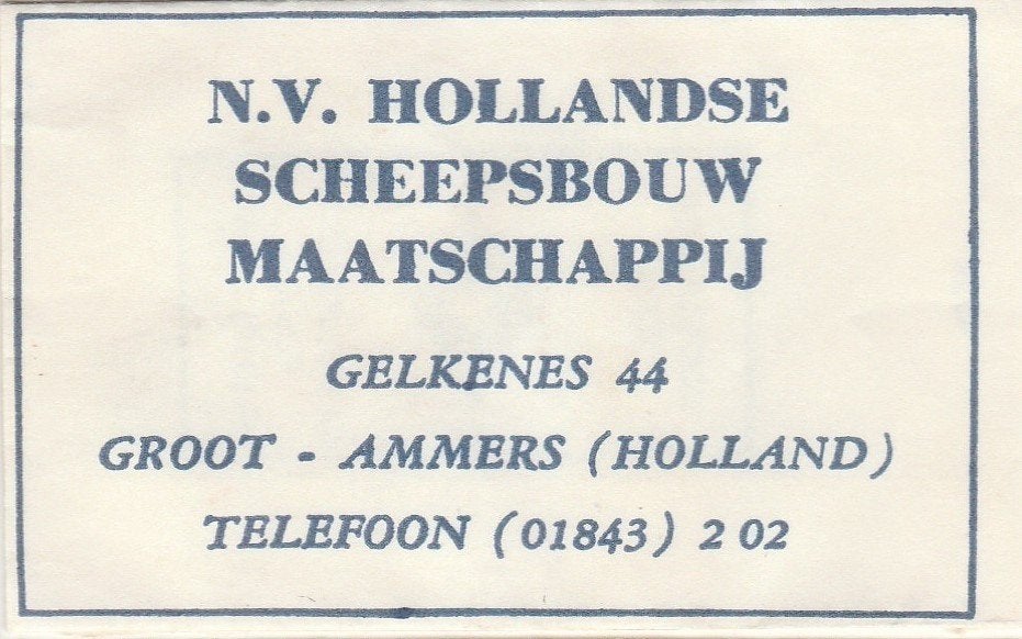 Hollandse Scheepsbouw Maatschappij Gelkenes Groot Ammers, Ophalen of Verzenden