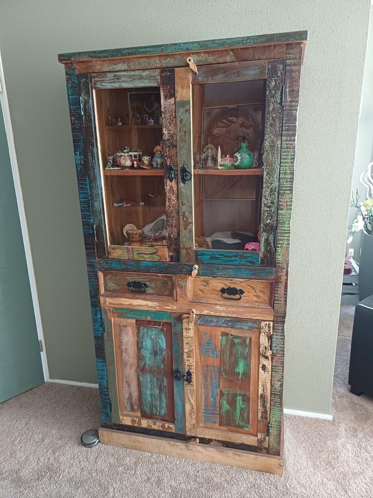Unieke kast van gerecycled sloophout - Vitrinekast, Ophalen, Gebruikt, Met deur(en), Industrieel, Landelijk, Vintage, Gerecycled