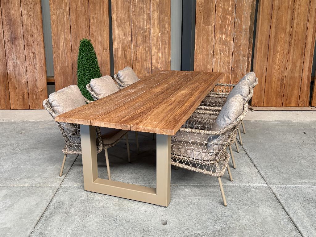 Tuinset | dining | boomstam teak 260cm incl 6 Nova beige, Ophalen, 6 zitplaatsen, Teakhout, Nieuw