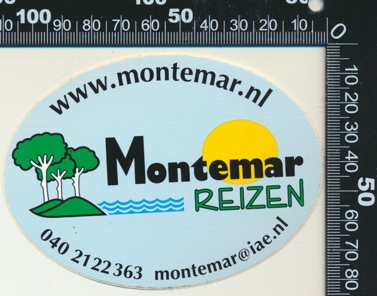 Sticker: Montemar Reizen, Verzenden, Zo goed als nieuw, Bedrijf of Vereniging