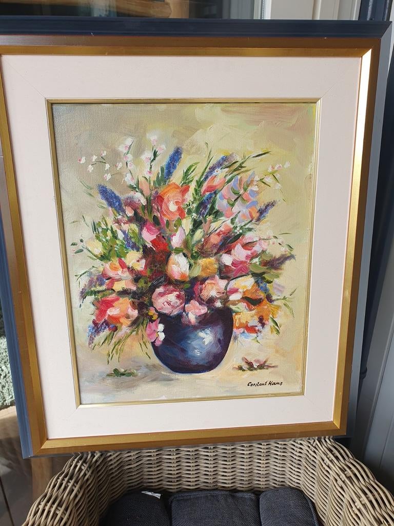 Schilderij bloemen in vaas, Ophalen of Verzenden