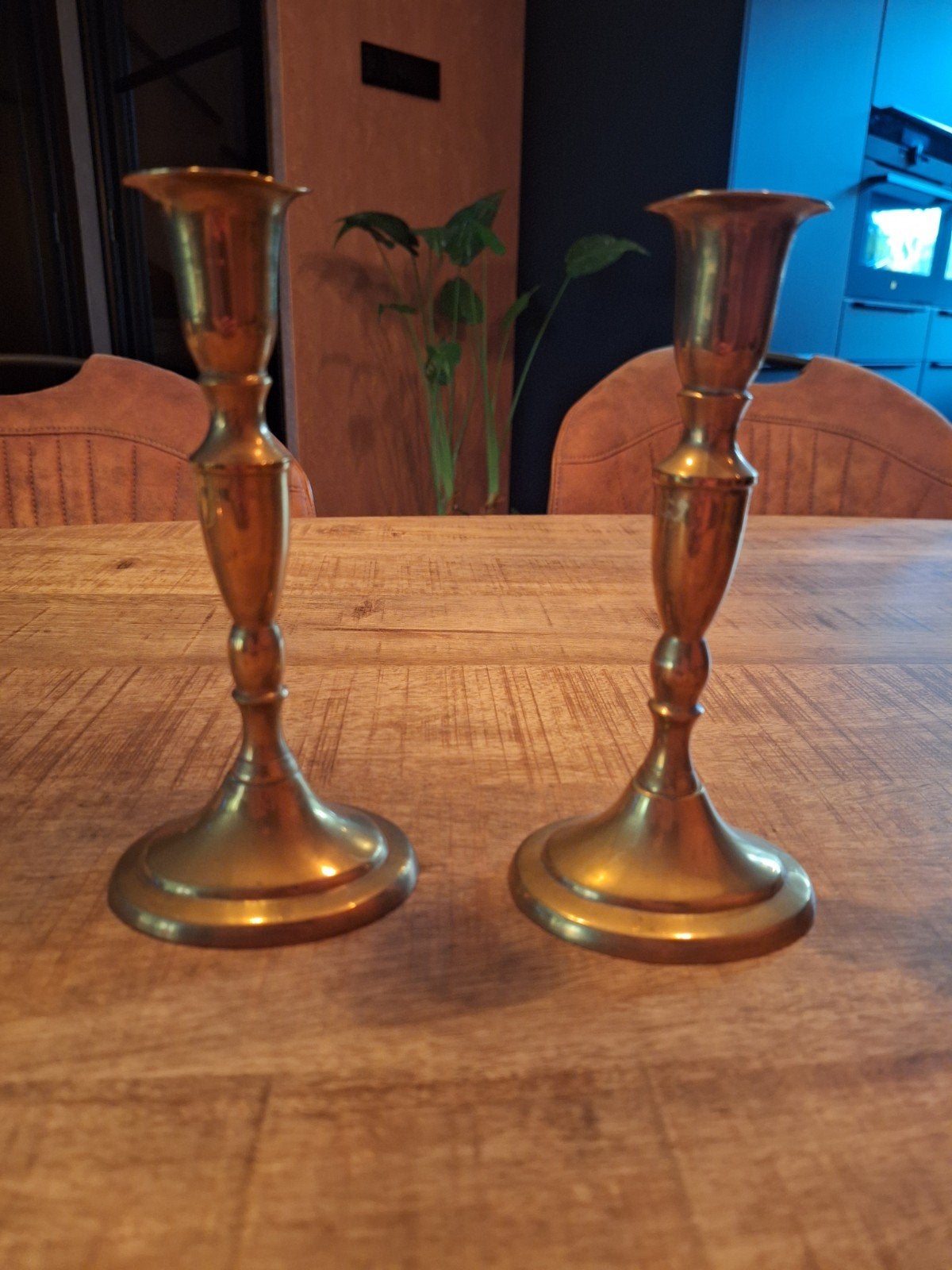 Set van 2 vintage koperen kandelaars, Ophalen of Verzenden