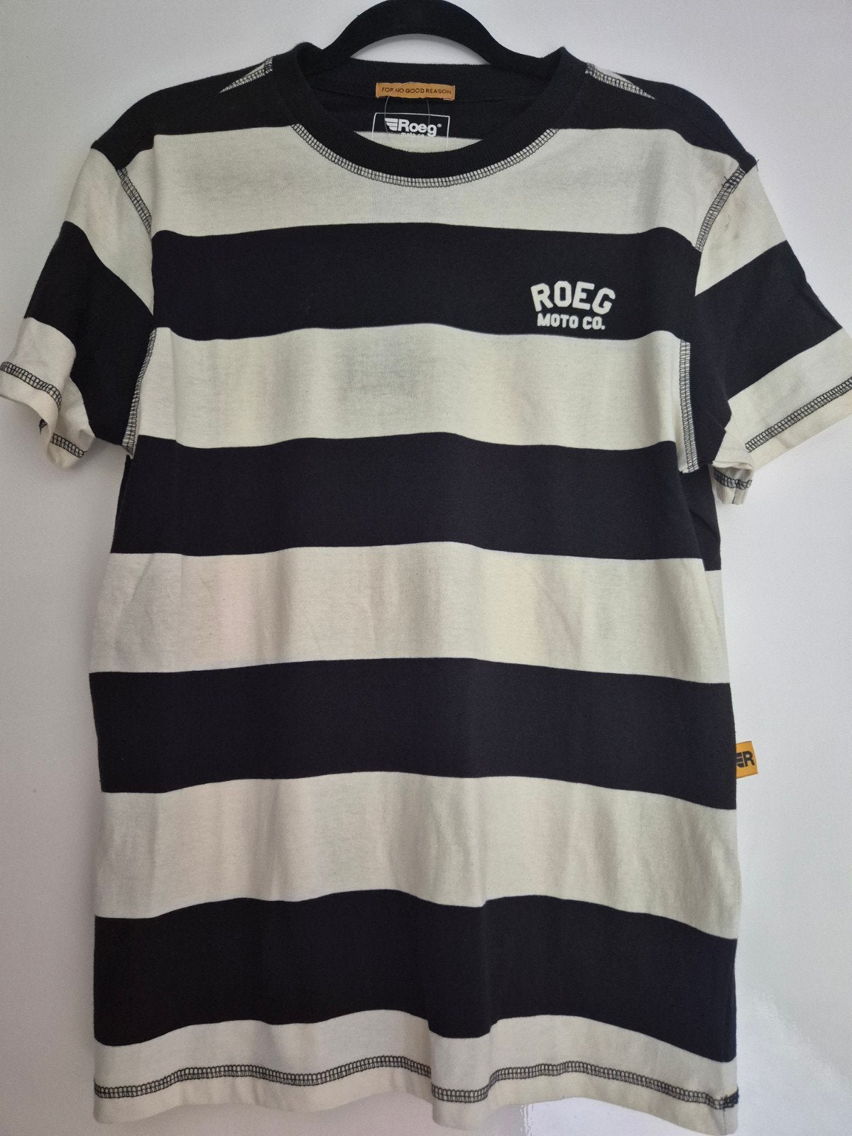 Roeg Moto Co. gestreept T-shirt - Maat S, Verzenden, Zwart, Nieuw, Roeg Moto Co.