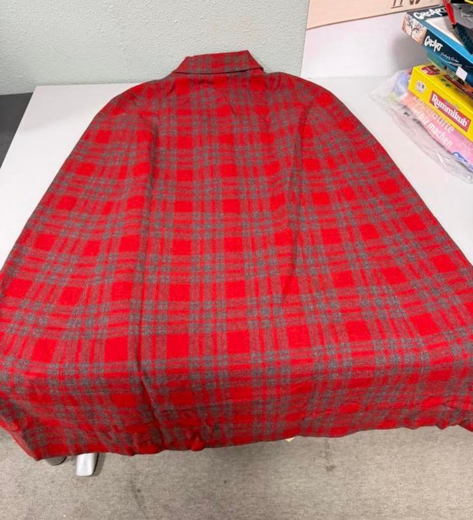 Vintage rode wollen mantel jas cape poncho met ruit L 100cm, Ophalen of Verzenden, Zo goed als nieuw, H, H