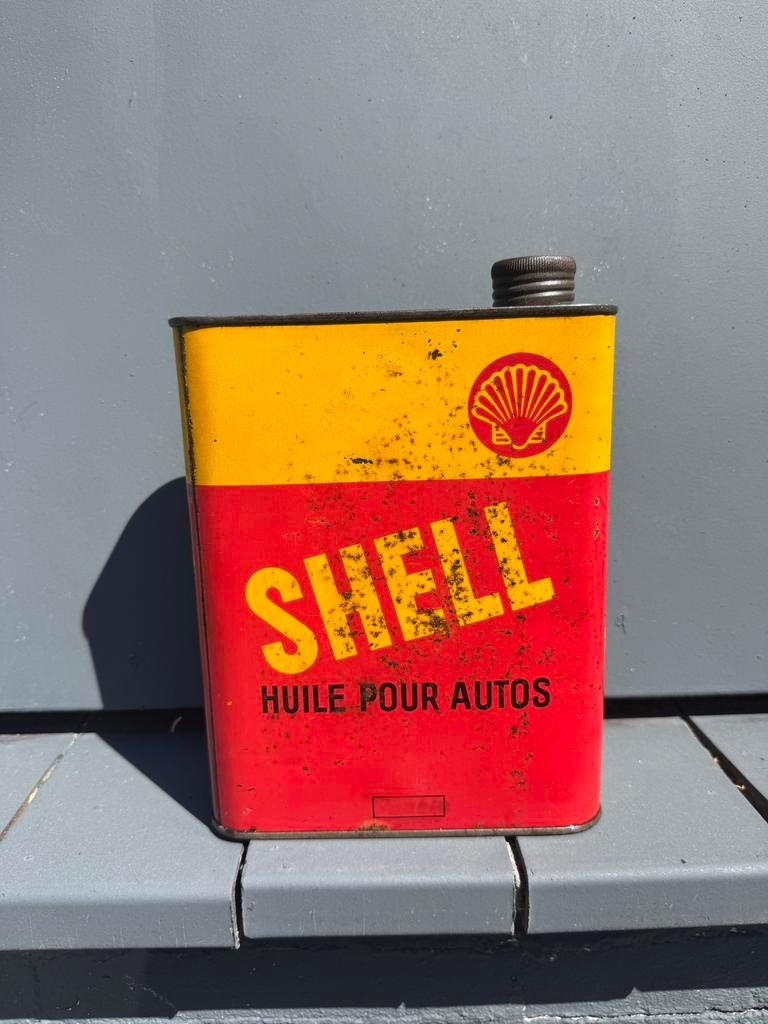 Vintage Shell Olieblik - Huile Pour Autos, Ophalen of Verzenden