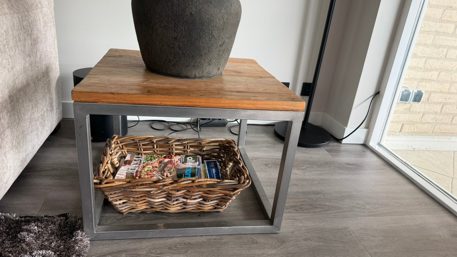 Bijzettafel oud teak industrieel, Ophalen, Gebruikt, 50 tot 100 cm, Industrieel