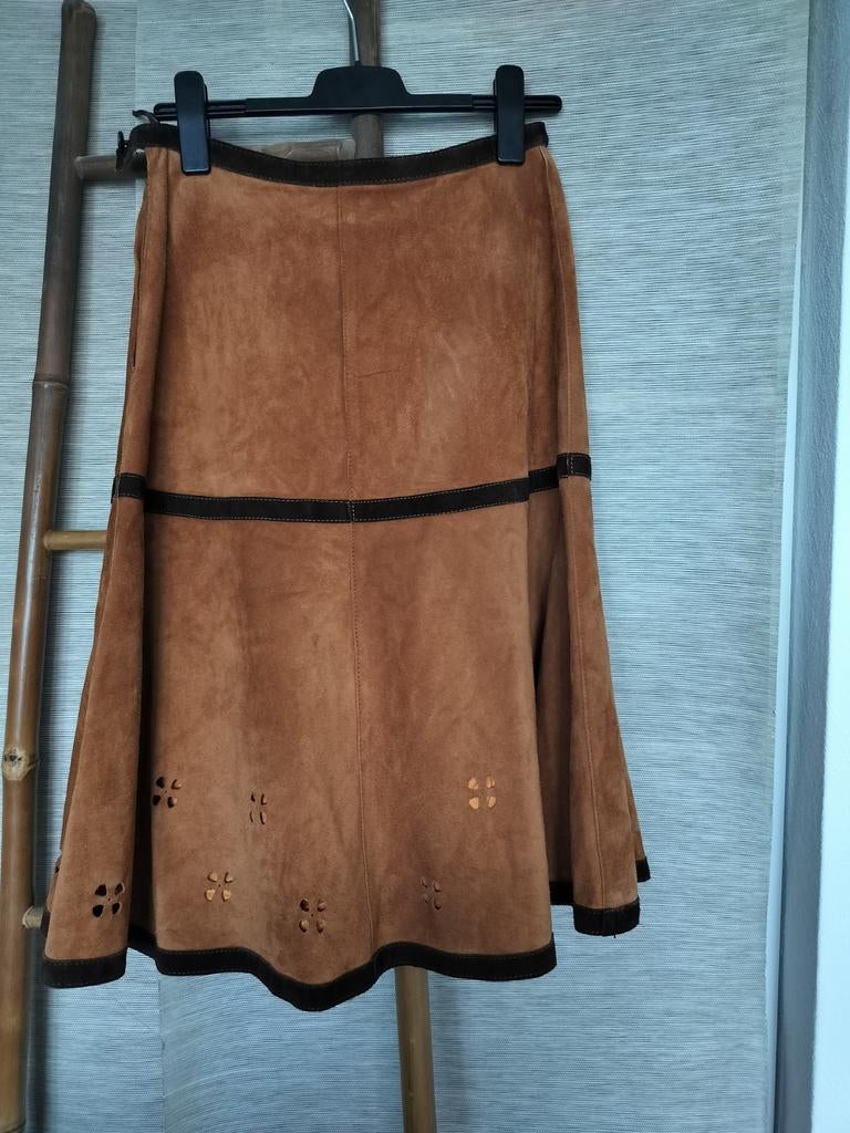 Vintage suède rok, Kleding | Dames, Rokken, Maat 38/40 (M), Bruin, Ophalen of Verzenden, Zo goed als nieuw