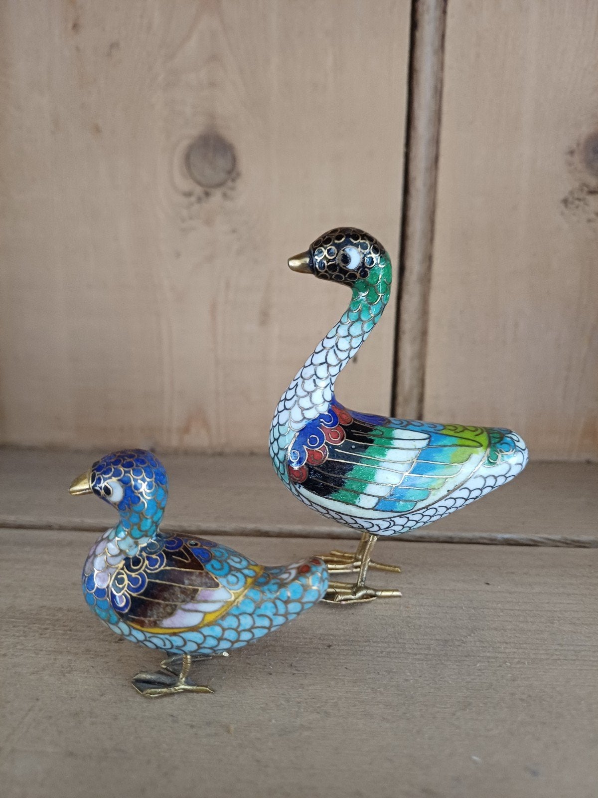 Cloisonnee gans en eend, Verzamelen, Ophalen of Verzenden, Gebruikt, Dier