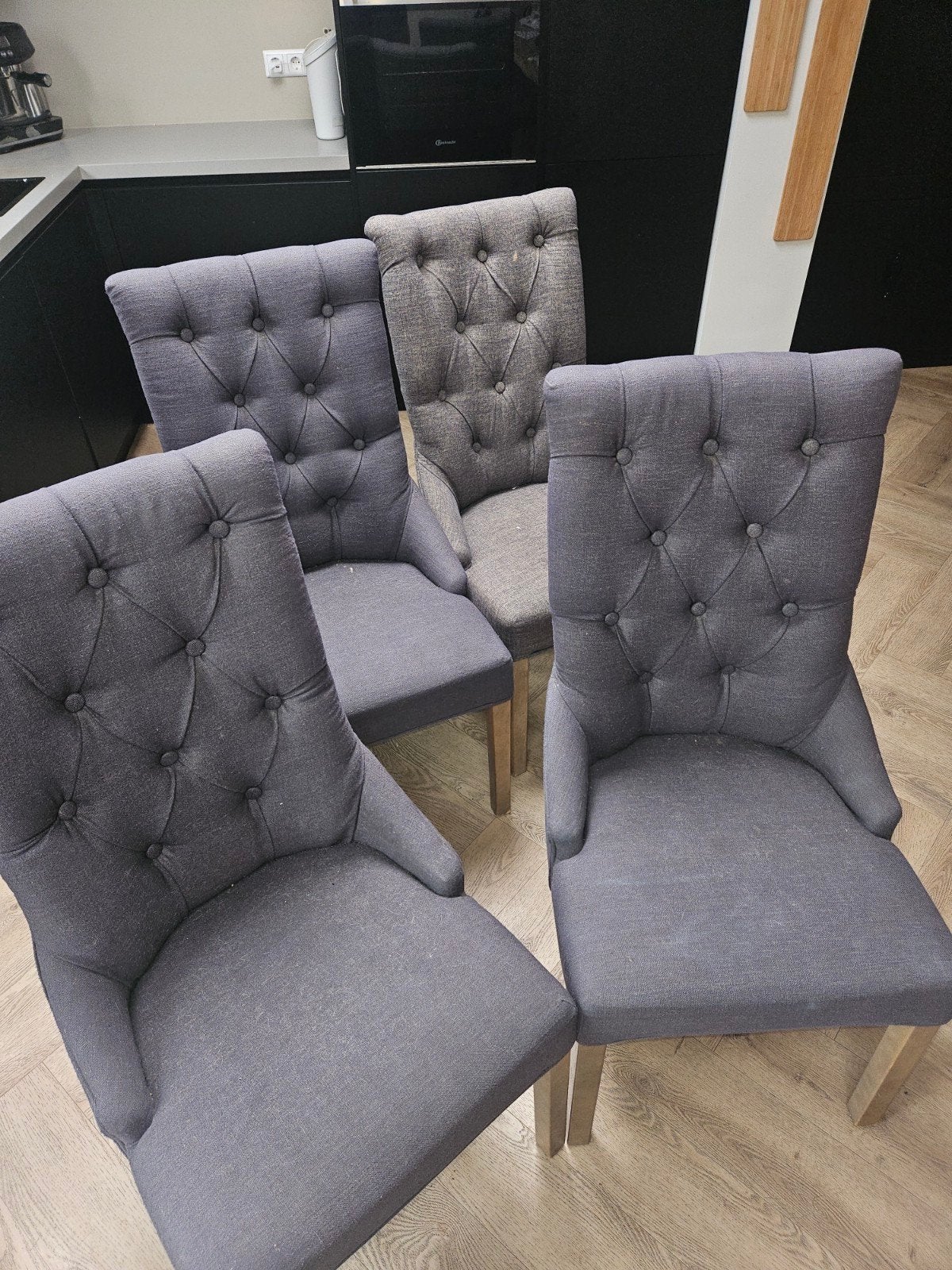 8 Eetkamerstoelen - Grijs, Stof, Ophalen, Gebruikt, Vijf, Zes of meer stoelen, Modern