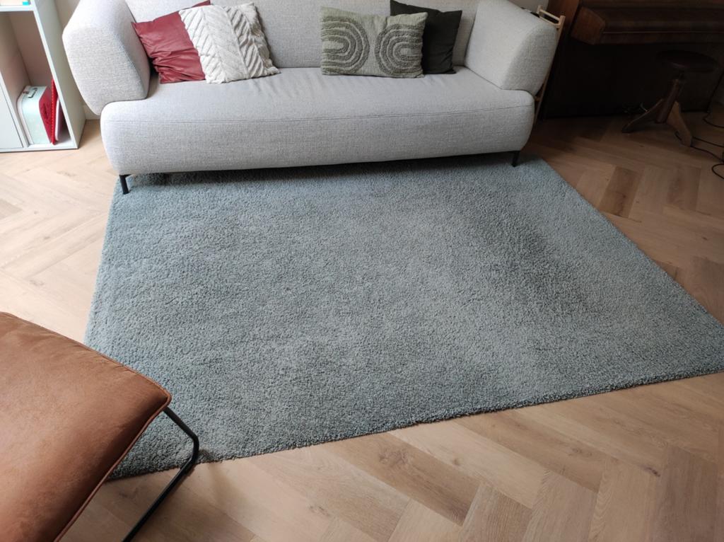 Groen laagpolig vloerkleed 170x240 cm, rook/huisdiervrij, Ophalen, 150 tot 200 cm, 200 cm of meer, Zo goed als nieuw