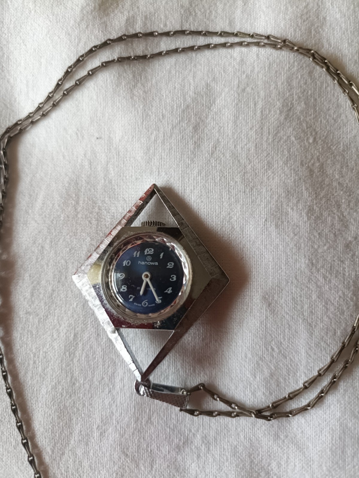 Hanowa mechanisch horloge met zilveren ketting, jaren '70, Ophalen of Verzenden, Zo goed als nieuw, Zilver, Overige materialen