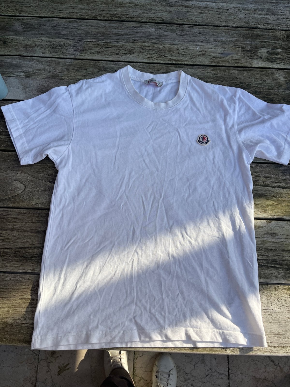 Moncler T-shirt wit - Maat M, Ophalen of Verzenden, Zo goed als nieuw, Maat 48/50 (M), Wit