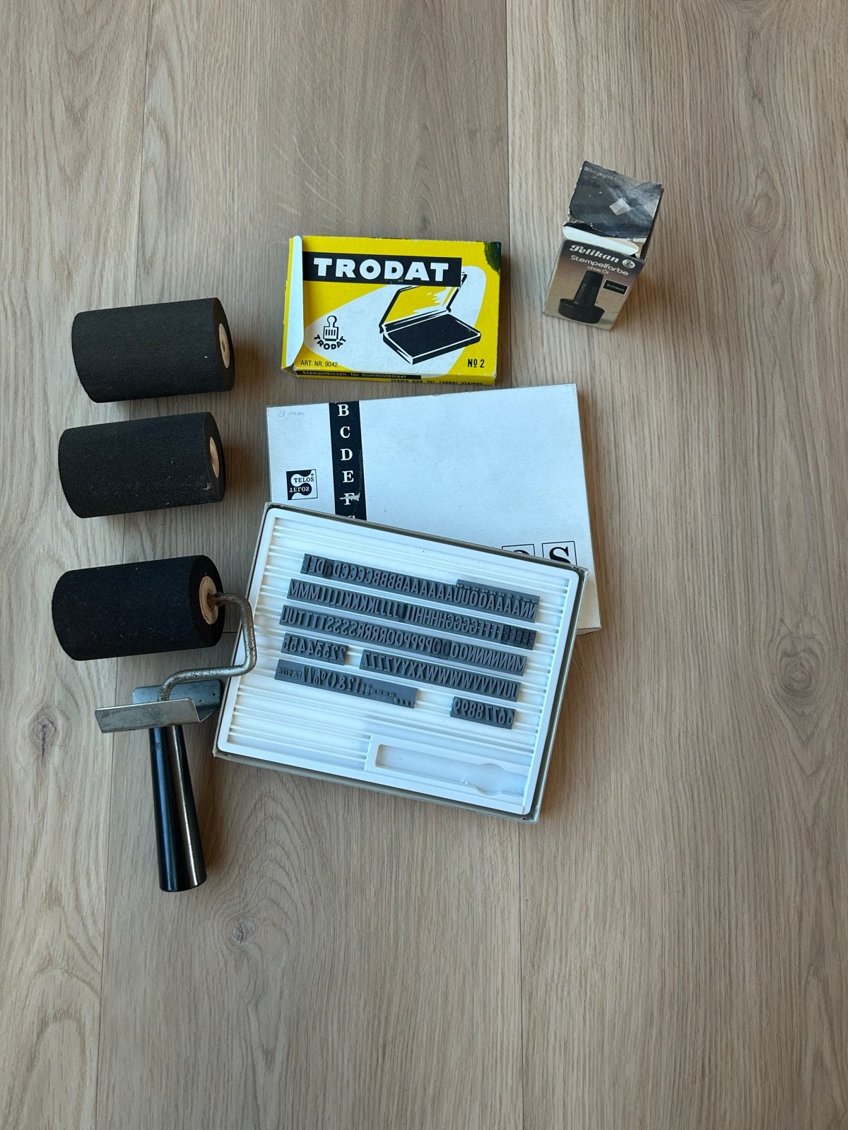 Vintage Trodat stempelset met inktrollen en Pelikan inkt, Ophalen of Verzenden, Gebruikt, Overige typen