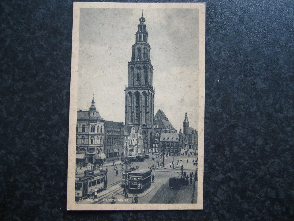 GRONINGEN Martinitoren G  met trams, Ophalen of Verzenden, 1920 tot 1940, Groningen