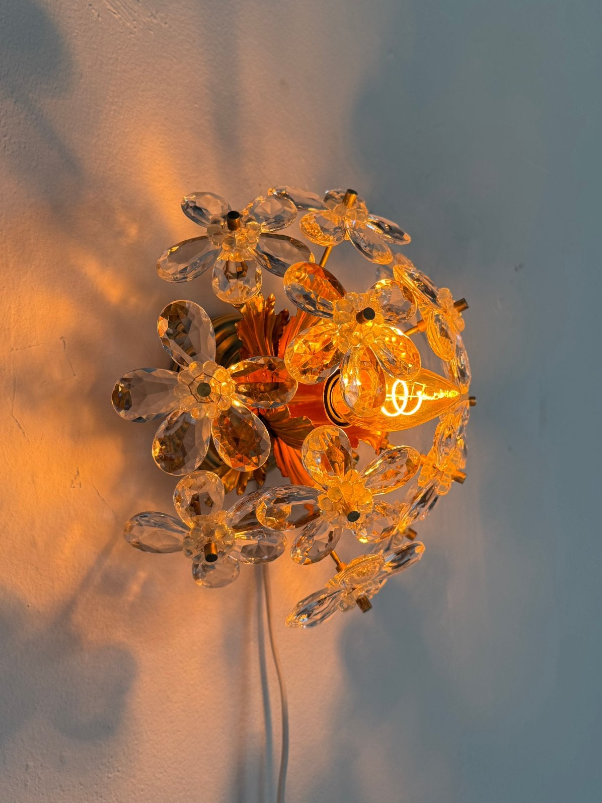 Vintage messing & glazen wandlamp, Denz Leuchten ‘70, Gerichte verlichting, Denz Leuchten, Denz Leuchten, E14 (klein)