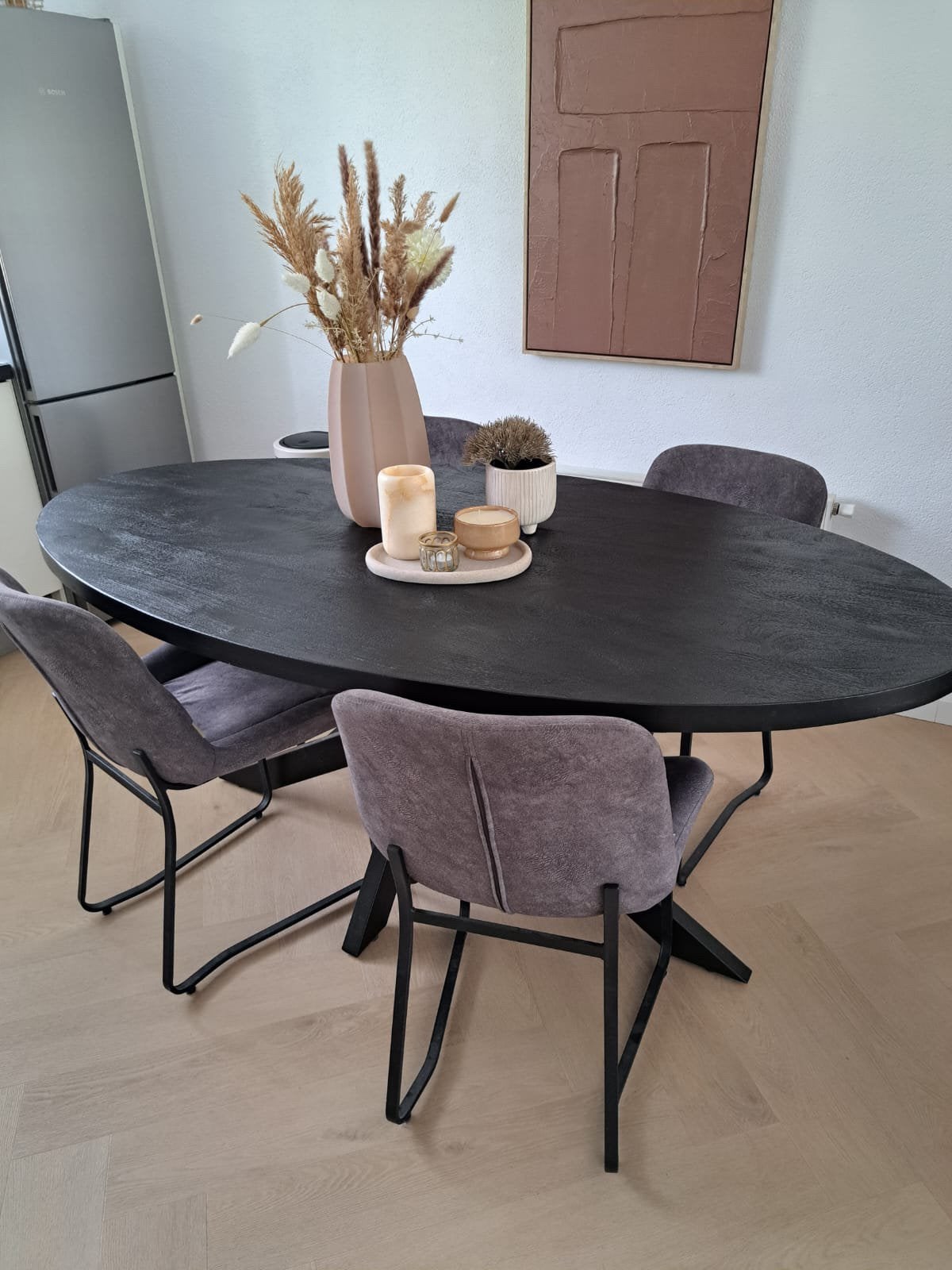 Riviera Maison eetkamerstoelen elephant grey, Huis en Inrichting, Ophalen, Nieuw, Vier, Stof