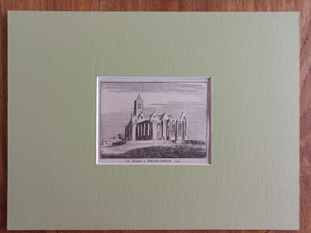 Ets Hendrik Spilman - De kerk te Westkapelle, Antiek en Kunst, Kunst | Etsen en Gravures, Ets, Architectuur, 1700 - 1799, Ophalen of Verzenden