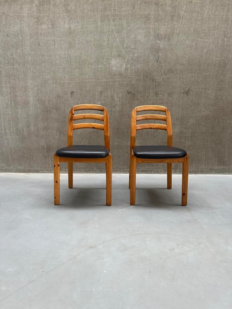 VINTAGE SET/2 STUKS STOELEN, DYRLUND, DENMARK, 1970S, Huis en Inrichting, Ophalen, Gebruikt, Blauw, Leer
