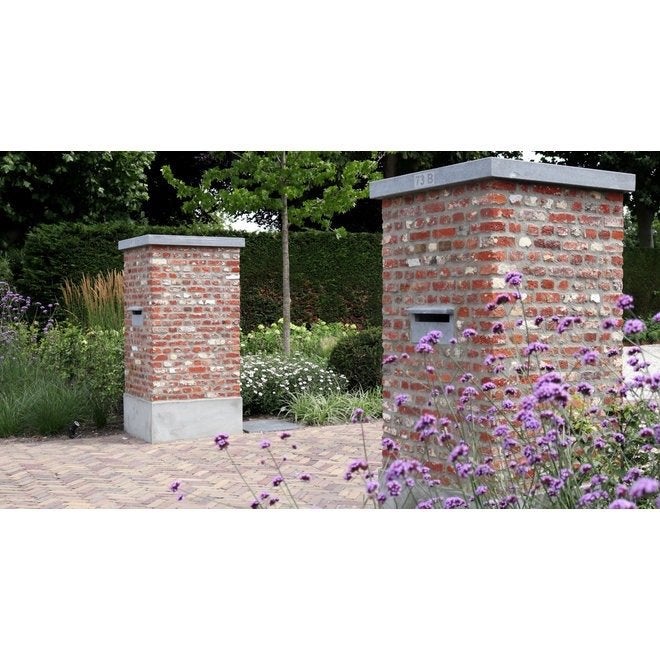 3 st Hardstenen paalafdekker voor 150 euro. Afm 65x65x5, Ophalen, Gebruikt