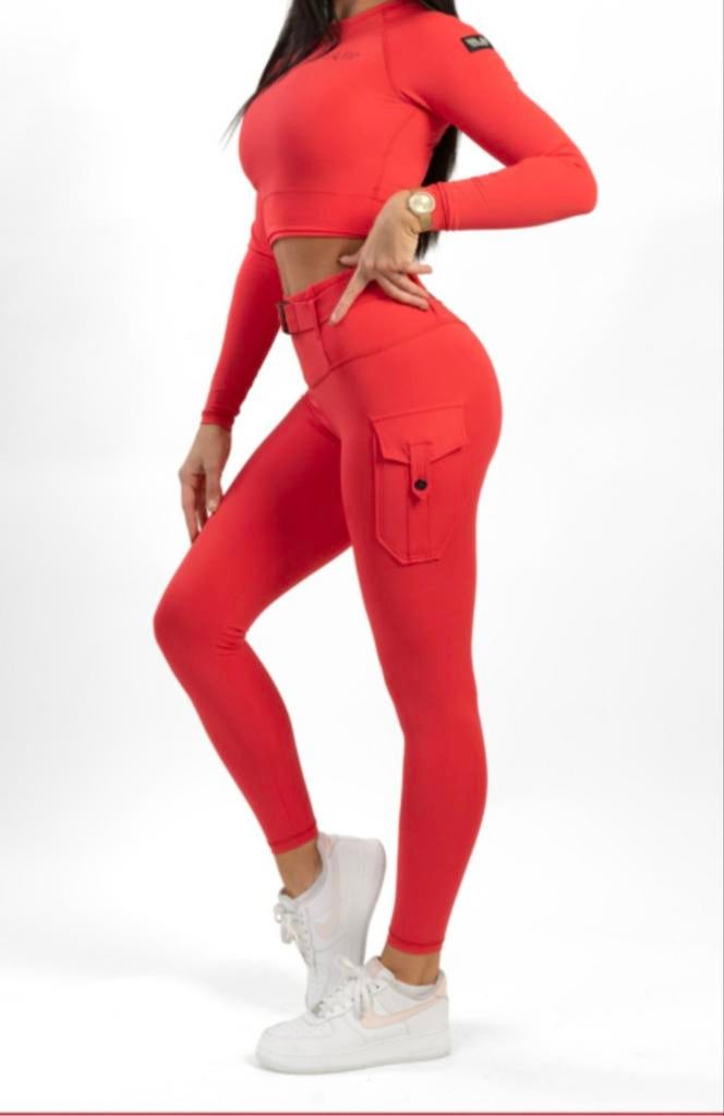 Gavelo sportset rood  – crop top + cargo legging – maat m, Kleding | Dames, Maat 38/40 (M), Oranje, Ophalen of Verzenden, Fitness of Aerobics