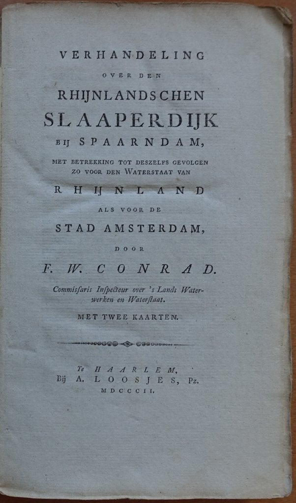 Verhandeling over den Rhijnlandschen Slaaperdijk, F.W. Conrad, 19e eeuw, Verzenden, Zo goed als nieuw