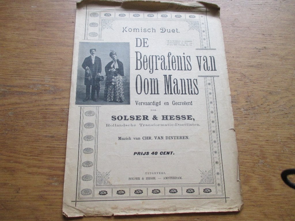 Komisch Duet: De Begrafenis van Oom Manus - Oude bladmuziek, Zang, Gebruikt, Overige genres, Overige soorten