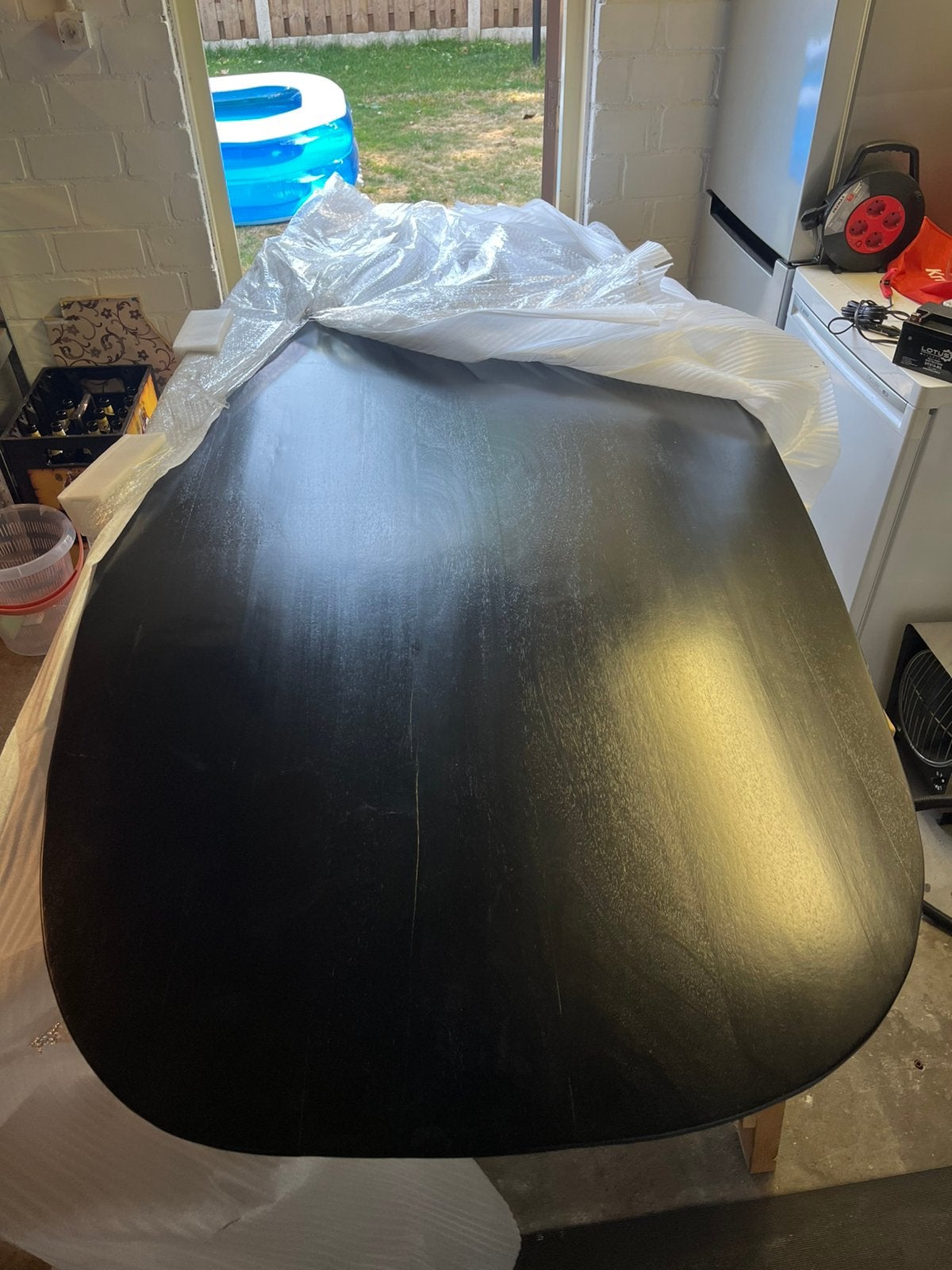 Nieuw zwart tafelblad van mangohout, Huis en Inrichting, Tafels | Eettafels, Ophalen, 100 tot 150 cm, 200 cm of meer, Zo goed als nieuw
