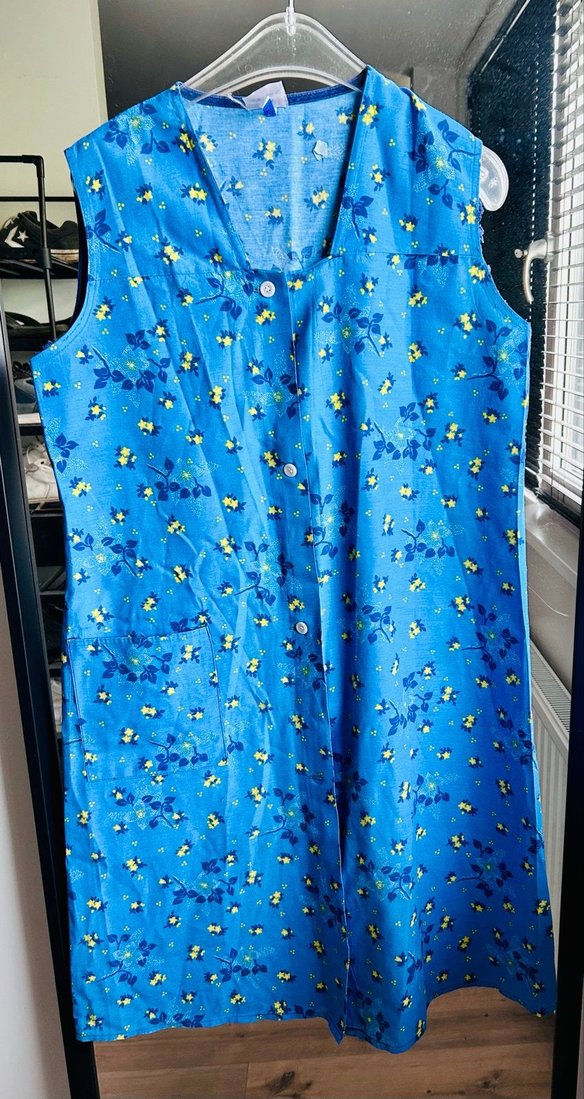 Blauwe zomer jurk met bloemenprint - jaren 70 - maat 50, Blauw, Maat 46/48 (XL) of groter, Ophalen of Verzenden, Zo goed als nieuw