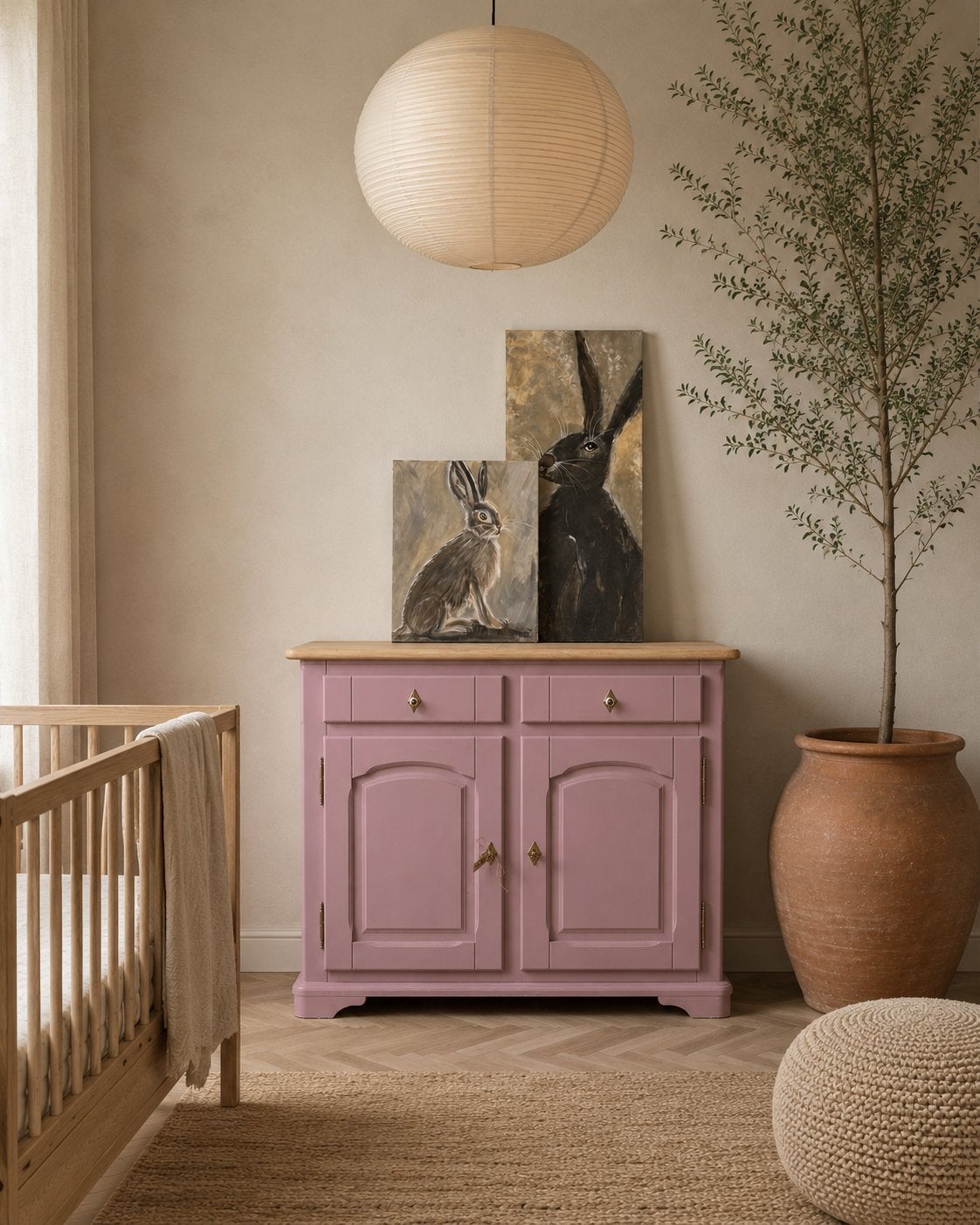 Roze commode eiken dressoir ladekast meidenkast babykamer, Huis en Inrichting, Kasten | Ladekasten, Ophalen, 100 tot 150 cm, Zo goed als nieuw