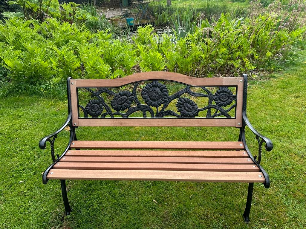Gietijzeren tuinbankje met zonnebloem motief, Tuin en Terras, Ophalen, Nieuw, Metaal