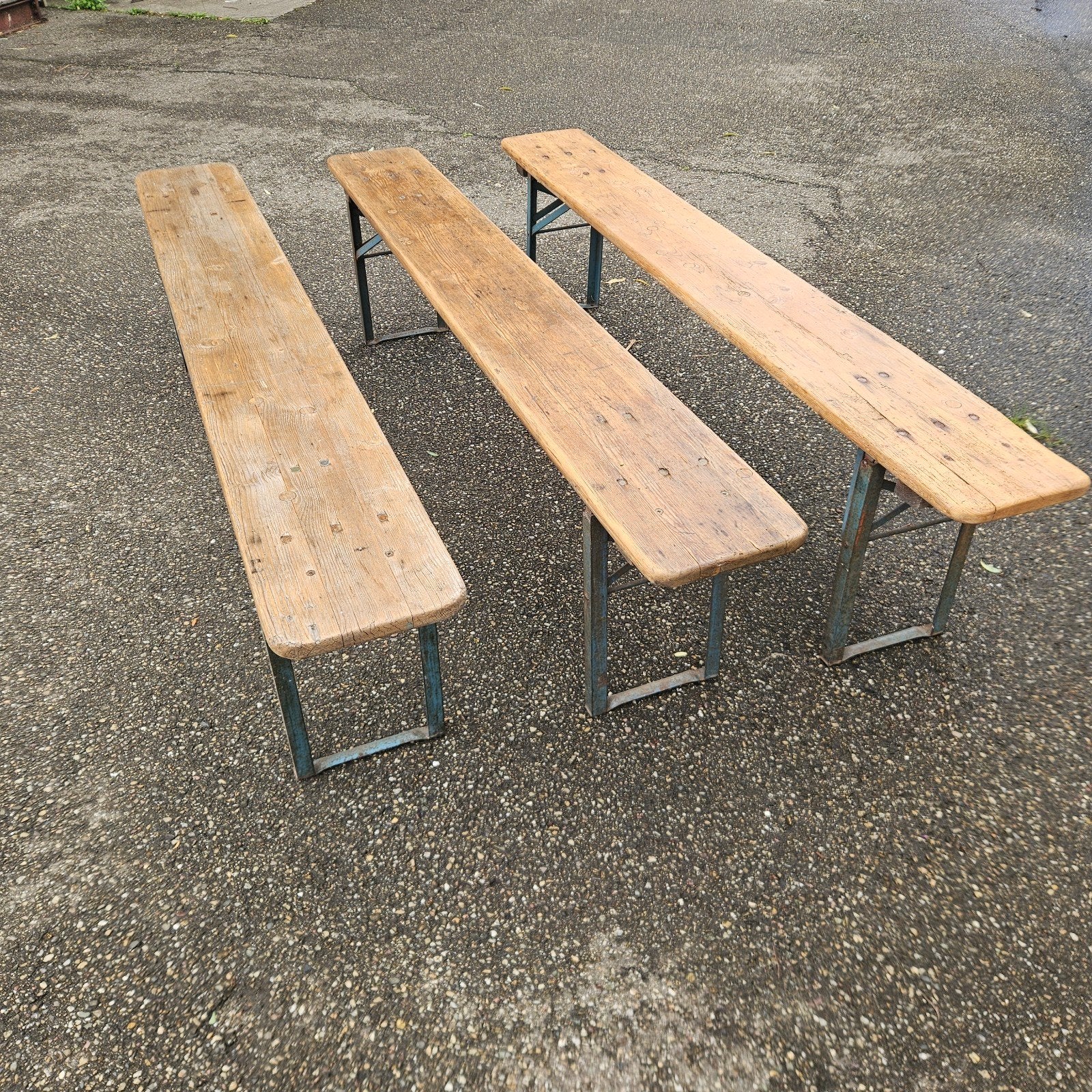 Set van 3 Vintage Bierbanken - Houten Klapbanken, Ophalen
