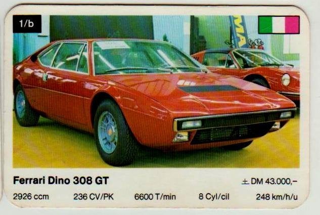Autokaartje ferrari dino 308 gt, Ophalen of Verzenden, Zo goed als nieuw, Auto's