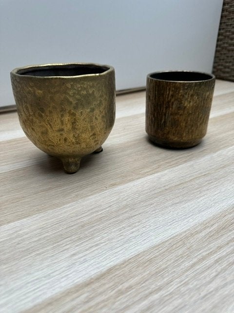 2x Goudkleurige Bloempot Sierpot – Vintage Look, Tuin en Terras, Balkon, Rond, Ophalen of Verzenden, Zo goed als nieuw