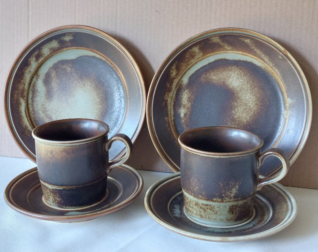 4x , Set Porsgrund "Lava", vintage kop schotel gebaksbord, Overige merken, Vintage, Ophalen of Verzenden, Zo goed als nieuw