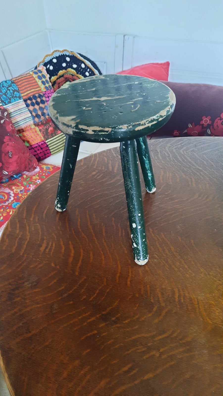 Mooi oud vintage geleefd krukje, lees de beschrijving, Huis en Inrichting, Ophalen of Verzenden, Gebruikt, Hout