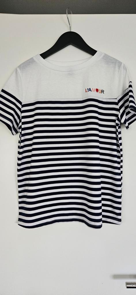 Shein wit gestreept shirt met 'L'AMOUR' borduursel, Maat 38/40 (M), Wit, Ophalen of Verzenden, Korte mouw
